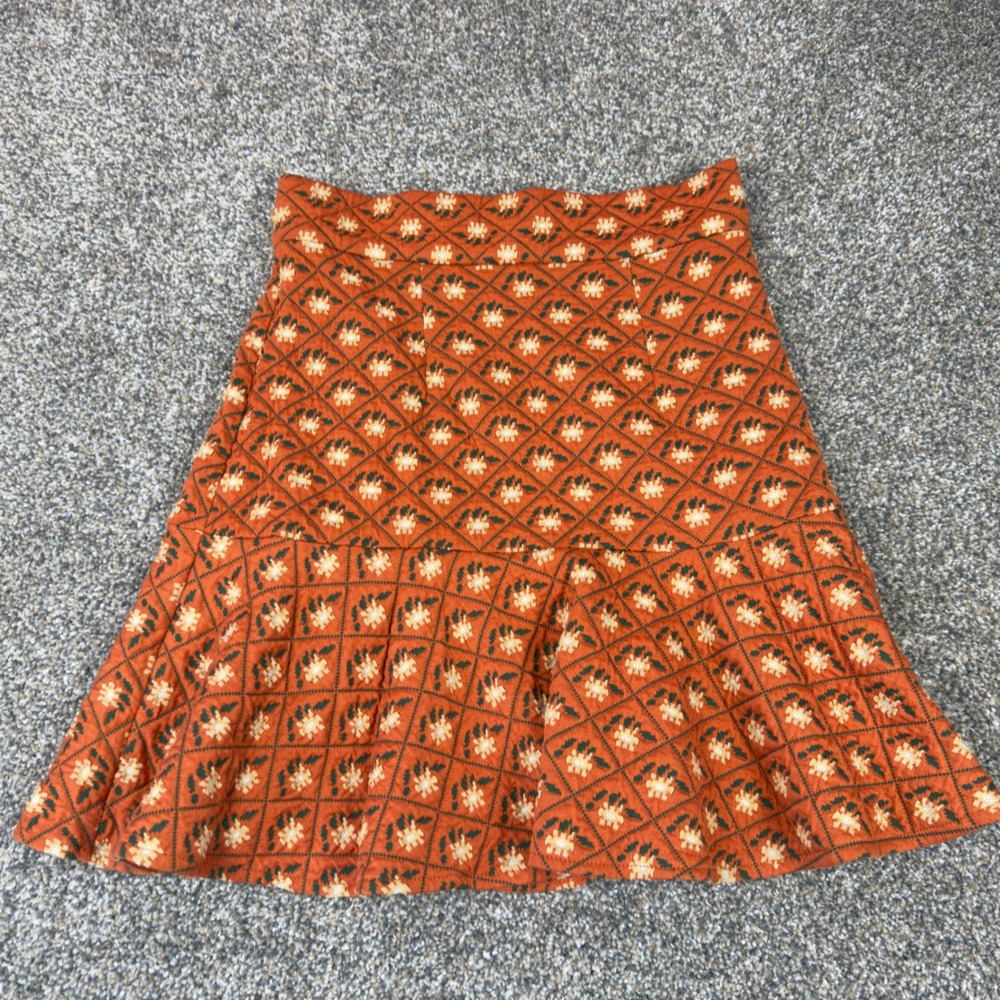 Cider Orange Floral Quilted Mini Skirt Ruffle Hem Cotton Boho Size S NWT Retro